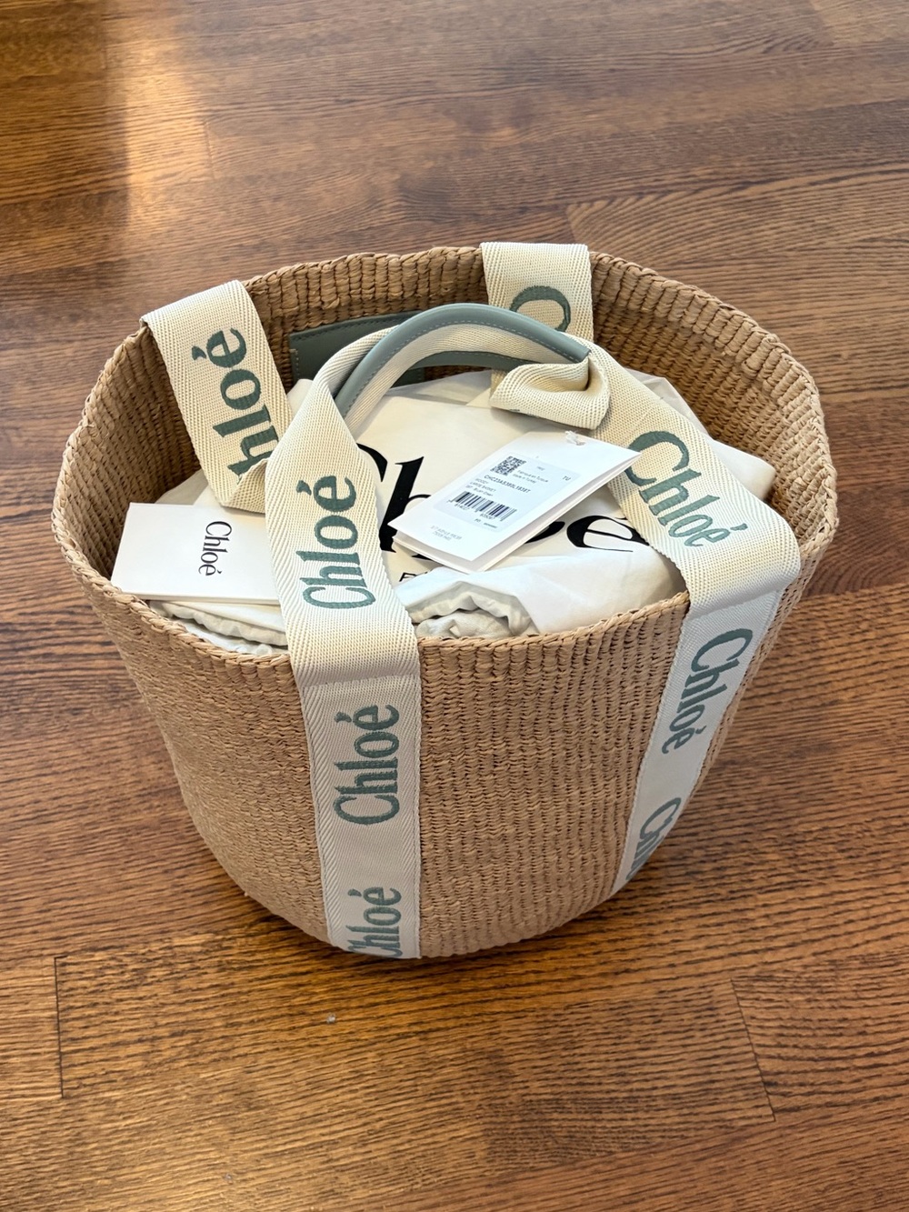 Chloe Woody Large Basket Tote - Color: Bluish Green - Picture 7 of 10